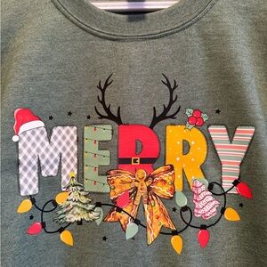 Oversized Merry Festive Green Holiday Christmas Sweatshirt, NWT